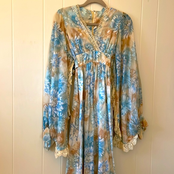 Vintage 70’s floral hippie dress amazing whimsical print, breathable cotton,Lace - Picture 2 of 7
